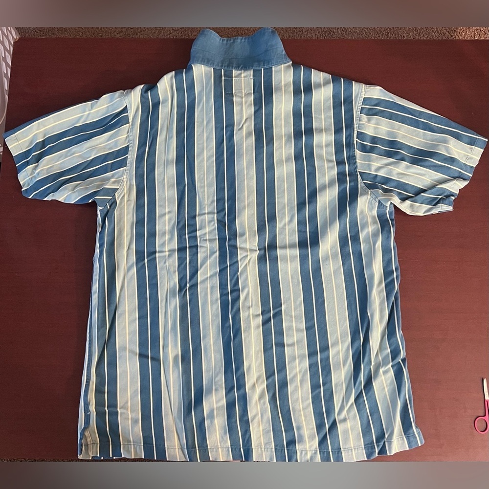 Blue Striped Men's Casual Button Down Shirt - Picture 4 of 4